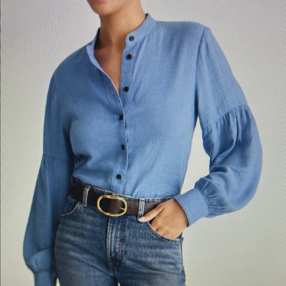 Madewell Light Blue Collarless Button-Front Shirt